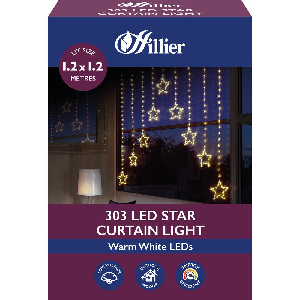 Hanging Star 303 LED Warm White Christmas Curtain Lights 1.2m 5052998057868